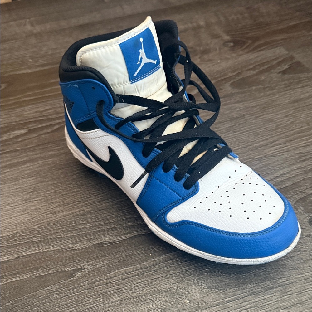 Nike Jordan Blue and White High-Top Football Cleats